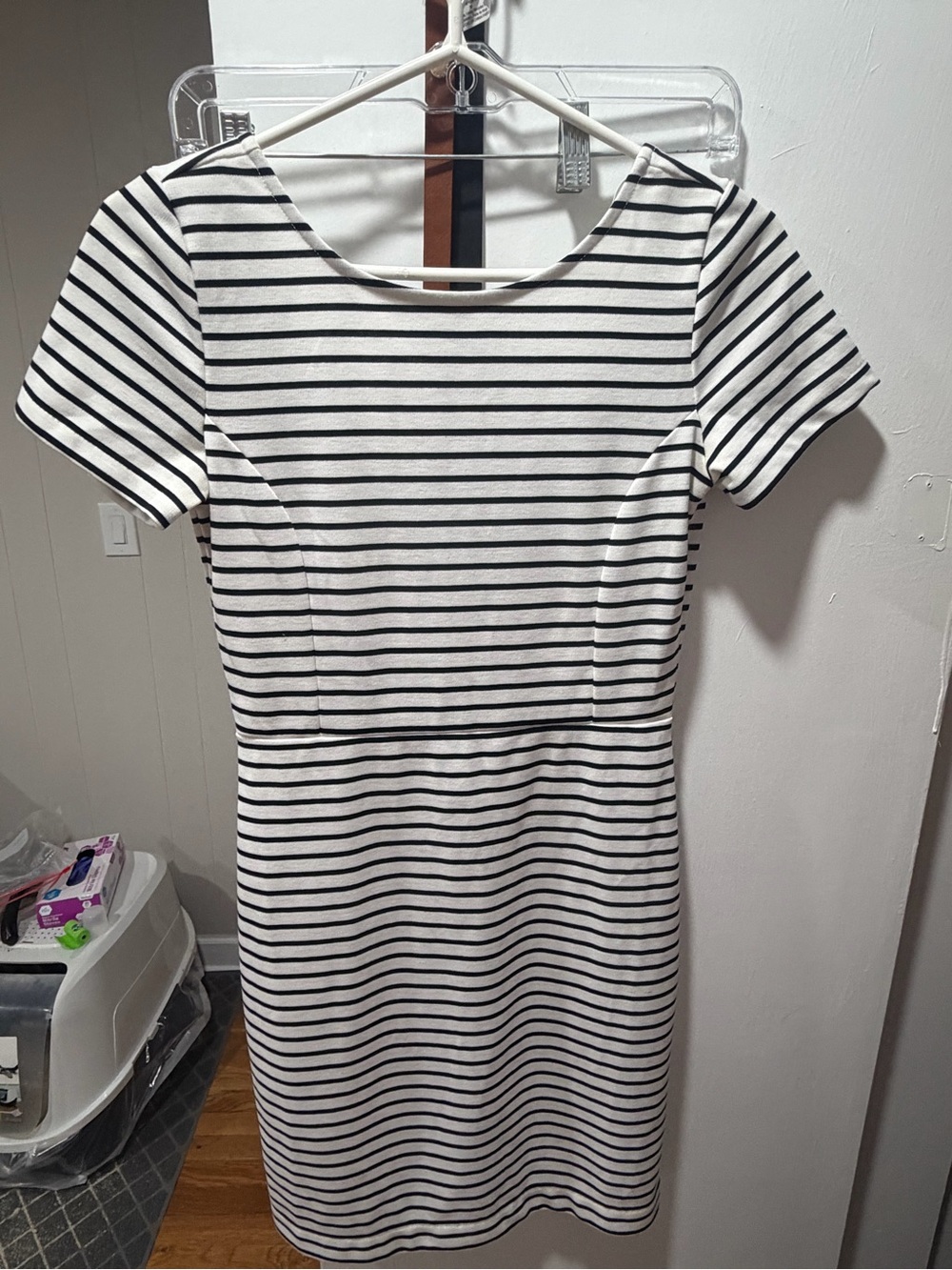 Banana Republic Black and White Striped Short Sleeve Dress